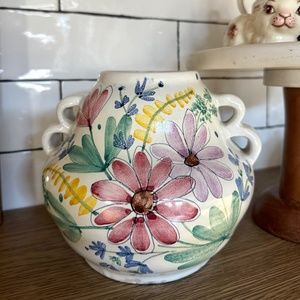 Hand Made floral Ceramic Pottery vessel vase Made in Findland